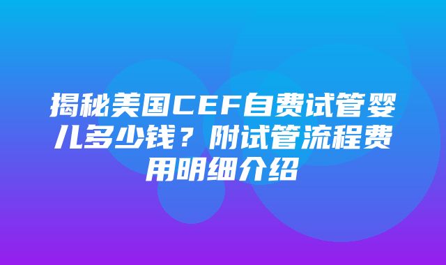 揭秘美国CEF自费试管婴儿多少钱？附试管流程费用明细介绍