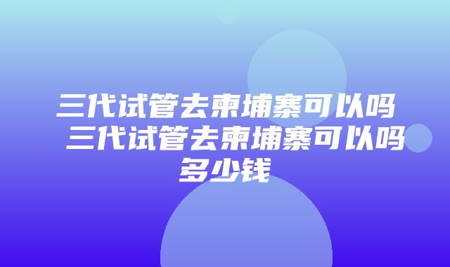 三代试管去柬埔寨可以吗 三代试管去柬埔寨可以吗多少钱