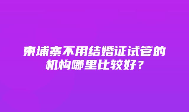 柬埔寨不用结婚证试管的机构哪里比较好？