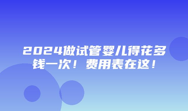 2024做试管婴儿得花多钱一次！费用表在这！