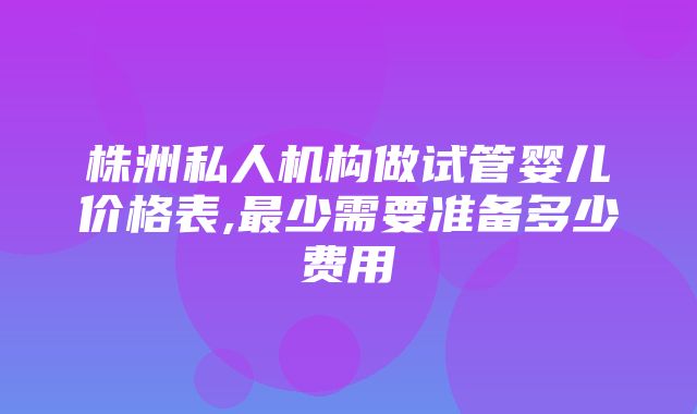 株洲私人机构做试管婴儿价格表,最少需要准备多少费用