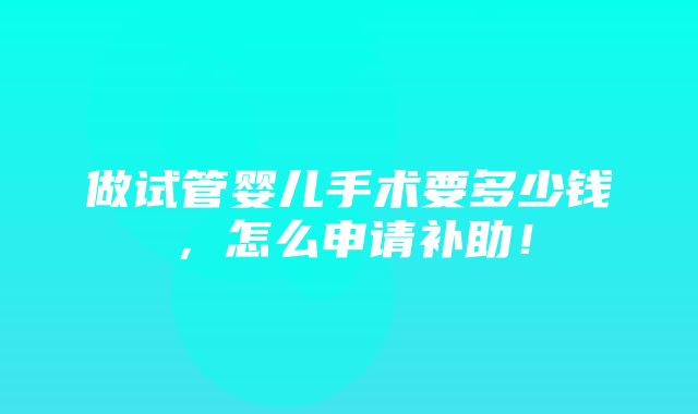 做试管婴儿手术要多少钱，怎么申请补助！