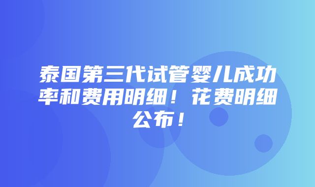 泰国第三代试管婴儿成功率和费用明细！花费明细公布！