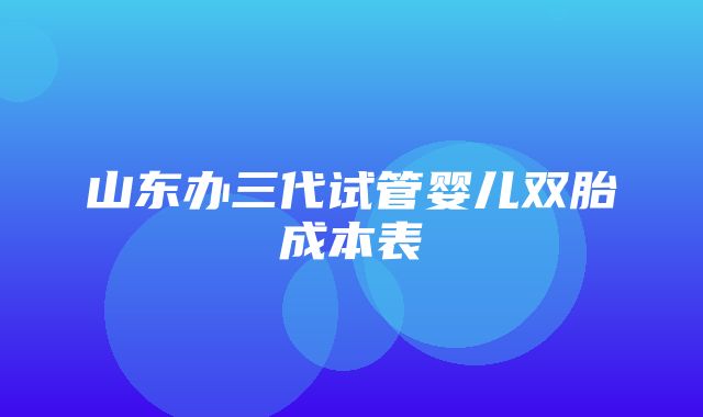 山东办三代试管婴儿双胎成本表