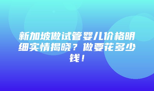 新加坡做试管婴儿价格明细实情揭晓？做要花多少钱！