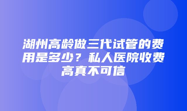 湖州高龄做三代试管的费用是多少？私人医院收费高真不可信