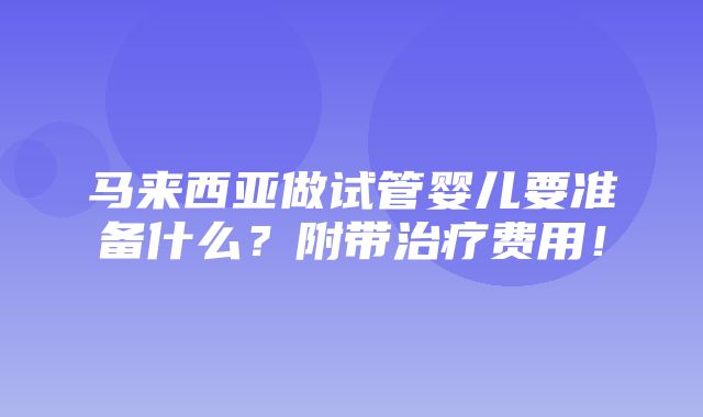 马来西亚做试管婴儿要准备什么？附带治疗费用！