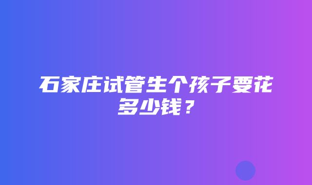 石家庄试管生个孩子要花多少钱？