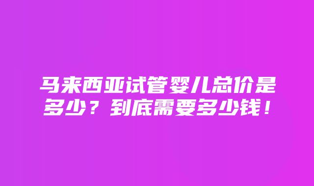 马来西亚试管婴儿总价是多少？到底需要多少钱！