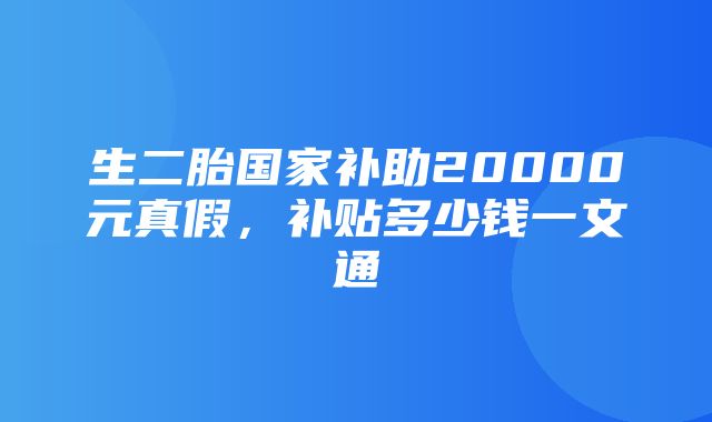 生二胎国家补助20000元真假，补贴多少钱一文通