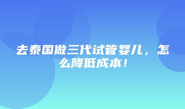 去泰国做三代试管婴儿，怎么降低成本！