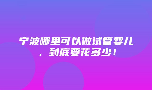 宁波哪里可以做试管婴儿，到底要花多少！