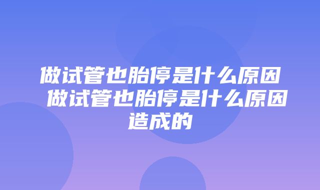 做试管也胎停是什么原因 做试管也胎停是什么原因造成的