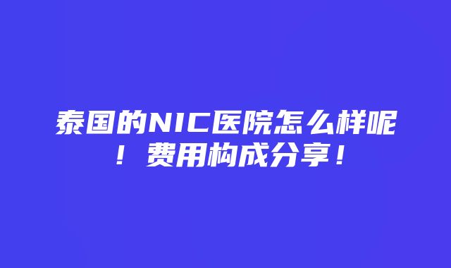 泰国的NIC医院怎么样呢！费用构成分享！