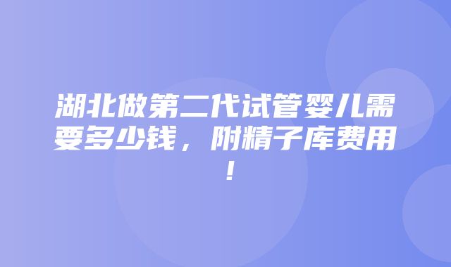 湖北做第二代试管婴儿需要多少钱，附精子库费用！