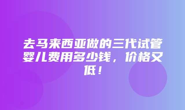 去马来西亚做的三代试管婴儿费用多少钱，价格又低！