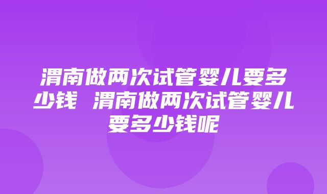 渭南做两次试管婴儿要多少钱 渭南做两次试管婴儿要多少钱呢