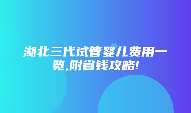 湖北三代试管婴儿费用一览,附省钱攻略!