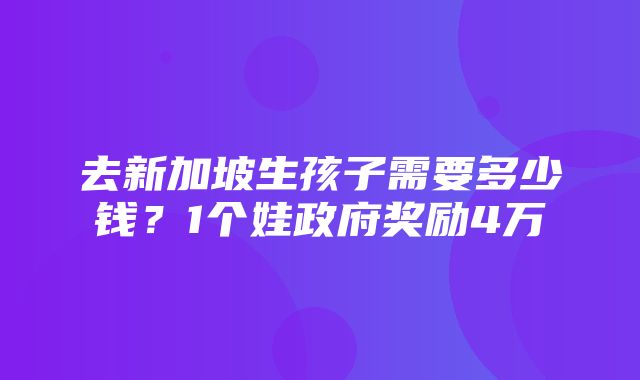 去新加坡生孩子需要多少钱？1个娃政府奖励4万