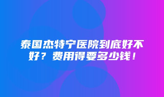 泰国杰特宁医院到底好不好？费用得要多少钱！