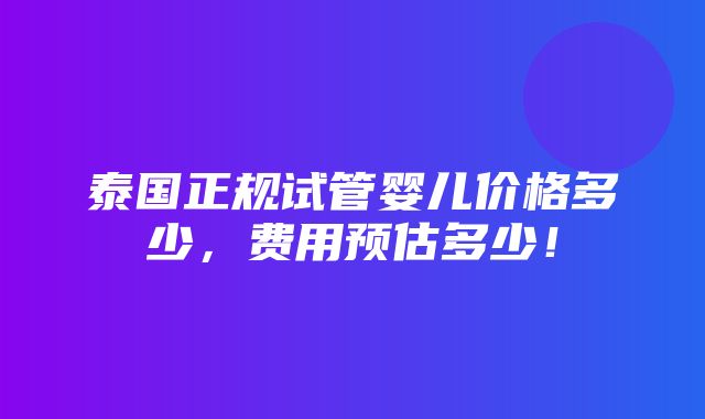 泰国正规试管婴儿价格多少，费用预估多少！