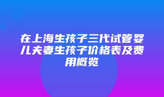 在上海生孩子三代试管婴儿夫妻生孩子价格表及费用概览