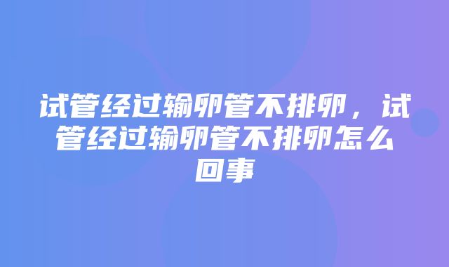 试管经过输卵管不排卵，试管经过输卵管不排卵怎么回事