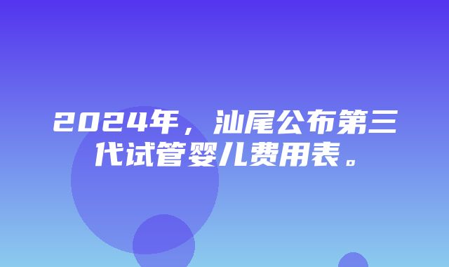 2024年，汕尾公布第三代试管婴儿费用表。