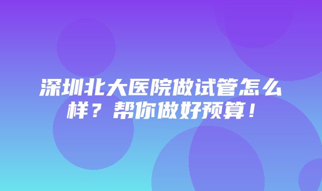 深圳北大医院做试管怎么样？帮你做好预算！