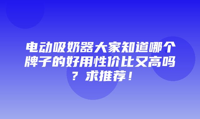 电动吸奶器大家知道哪个牌子的好用性价比又高吗？求推荐！