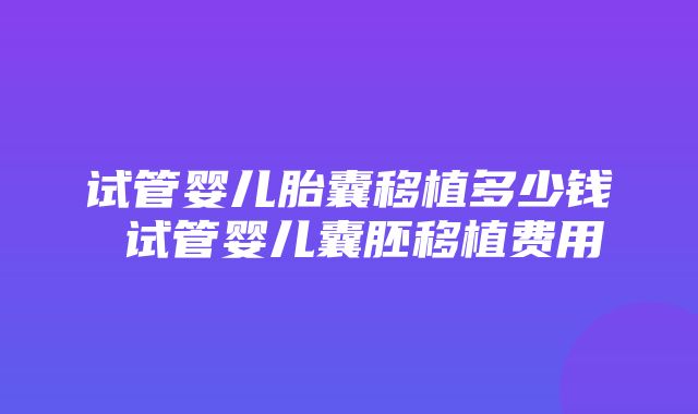 试管婴儿胎囊移植多少钱 试管婴儿囊胚移植费用