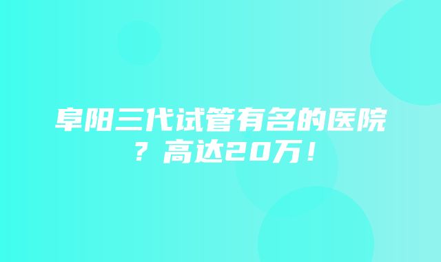 阜阳三代试管有名的医院？高达20万！