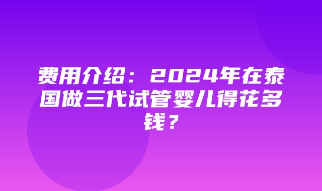 费用介绍：2024年在泰国做三代试管婴儿得花多钱？