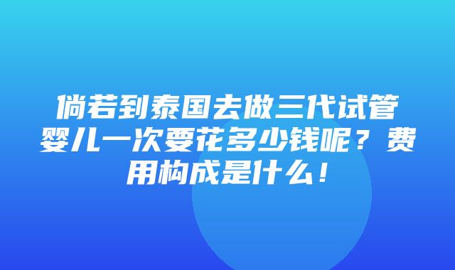 倘若到泰国去做三代试管婴儿一次要花多少钱呢？费用构成是什么！