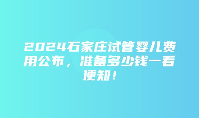 2024石家庄试管婴儿费用公布，准备多少钱一看便知！