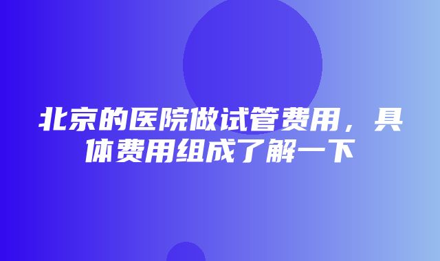 北京的医院做试管费用，具体费用组成了解一下