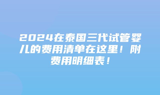 2024在泰国三代试管婴儿的费用清单在这里！附费用明细表！