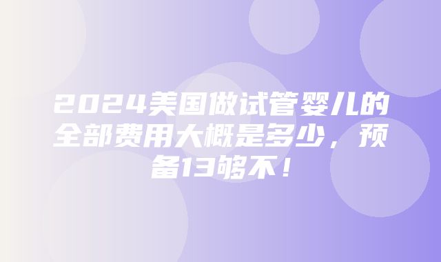 2024美国做试管婴儿的全部费用大概是多少，预备13够不！