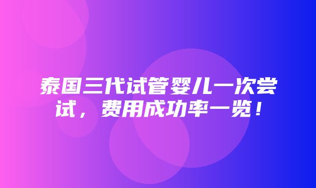 泰国三代试管婴儿一次尝试，费用成功率一览！