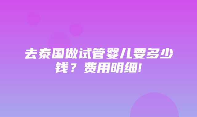 去泰国做试管婴儿要多少钱？费用明细!