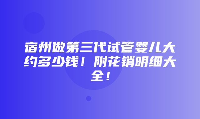 宿州做第三代试管婴儿大约多少钱！附花销明细大全！