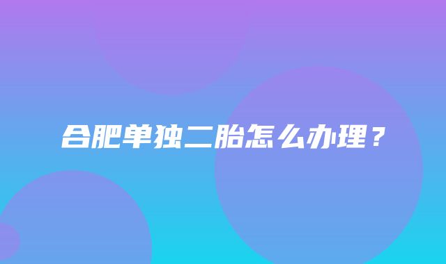 合肥单独二胎怎么办理？