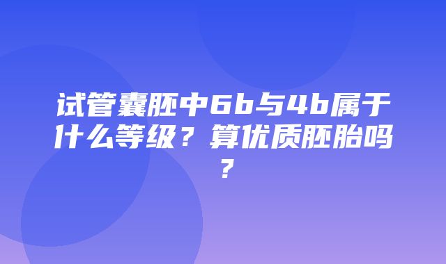 试管囊胚中6b与4b属于什么等级？算优质胚胎吗？