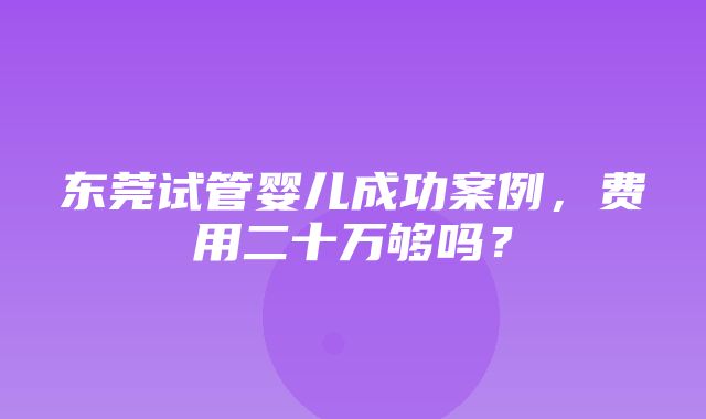 东莞试管婴儿成功案例，费用二十万够吗？