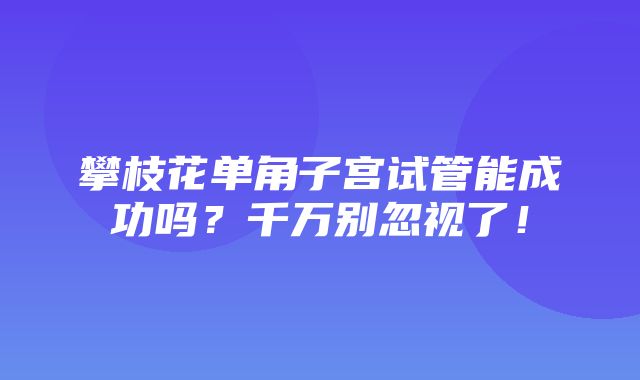 攀枝花单角子宫试管能成功吗？千万别忽视了！