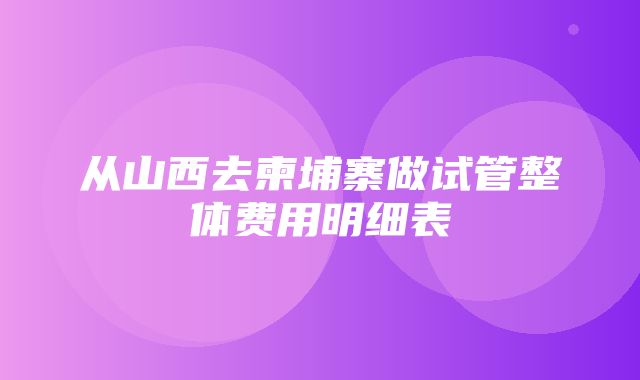 从山西去柬埔寨做试管整体费用明细表