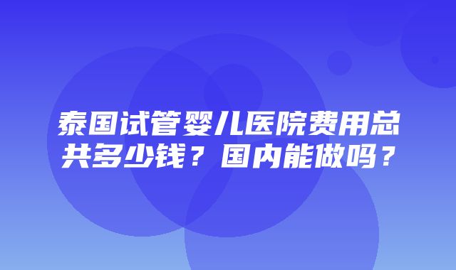 泰国试管婴儿医院费用总共多少钱？国内能做吗？