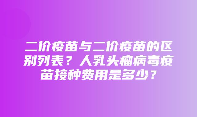 二价疫苗与二价疫苗的区别列表？人乳头瘤病毒疫苗接种费用是多少？