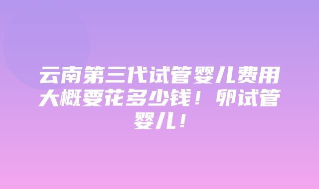 云南第三代试管婴儿费用大概要花多少钱！卵试管婴儿！