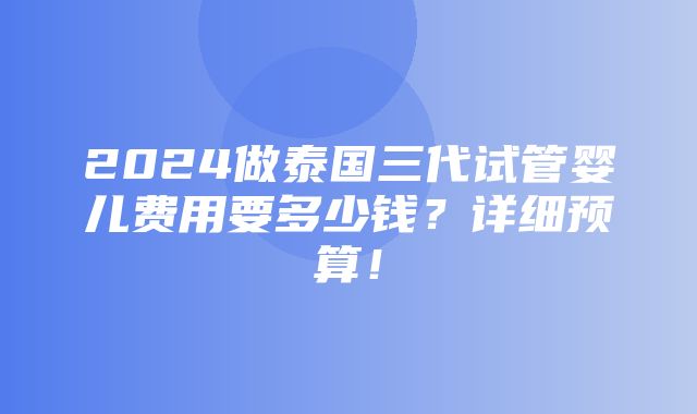 2024做泰国三代试管婴儿费用要多少钱？详细预算！